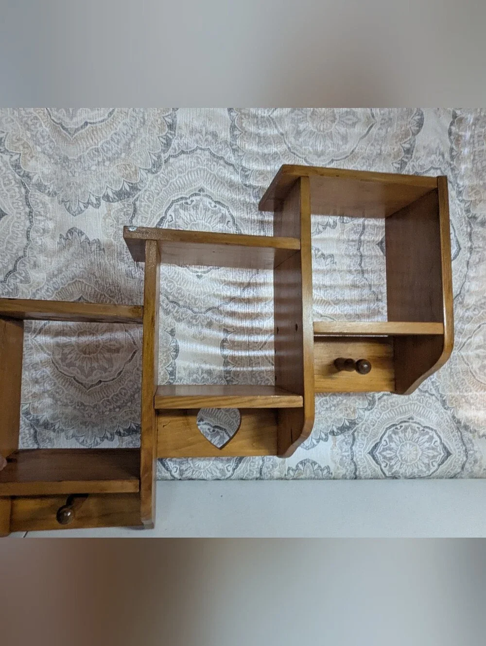Wooden Heart Step Accent Wall Shelf - Natural Brown